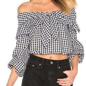 Lovers + Friends Off the Shoulder Gingham Top XS
